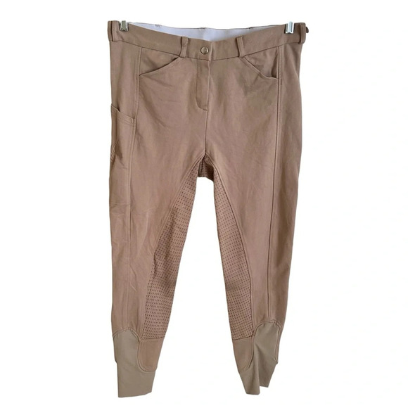 HR Farm Women’s size 30 Tan Side Pocket Riding Pants Equestrian Breeches Stretch - Picture 1 of 4